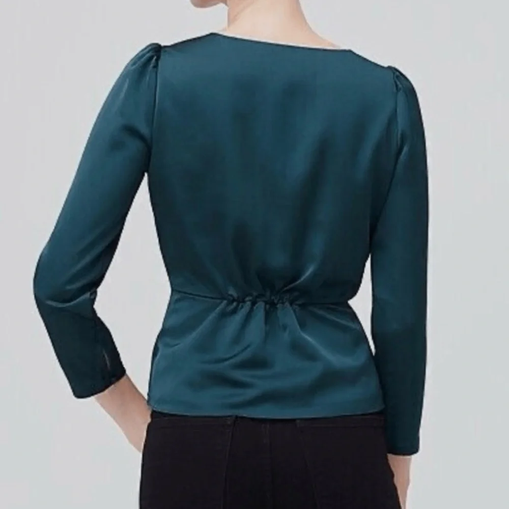 J Crew Green Long Sleeve Peplum Button Front Satin Crepe Blouse Top size 12 - Picture 8 of 8